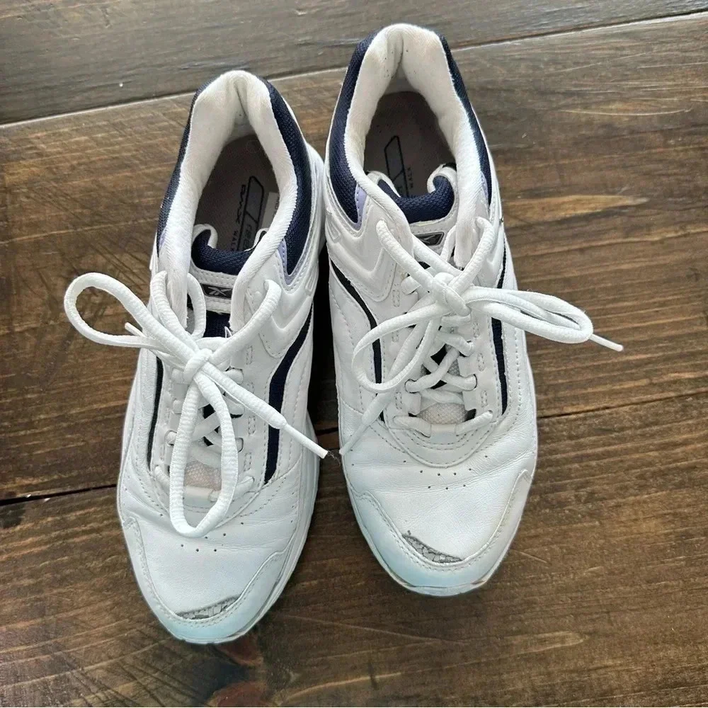 Reebok DMX Walk Men’s White & Blue Lace-Up Tennis Shoes Size 8 GUC